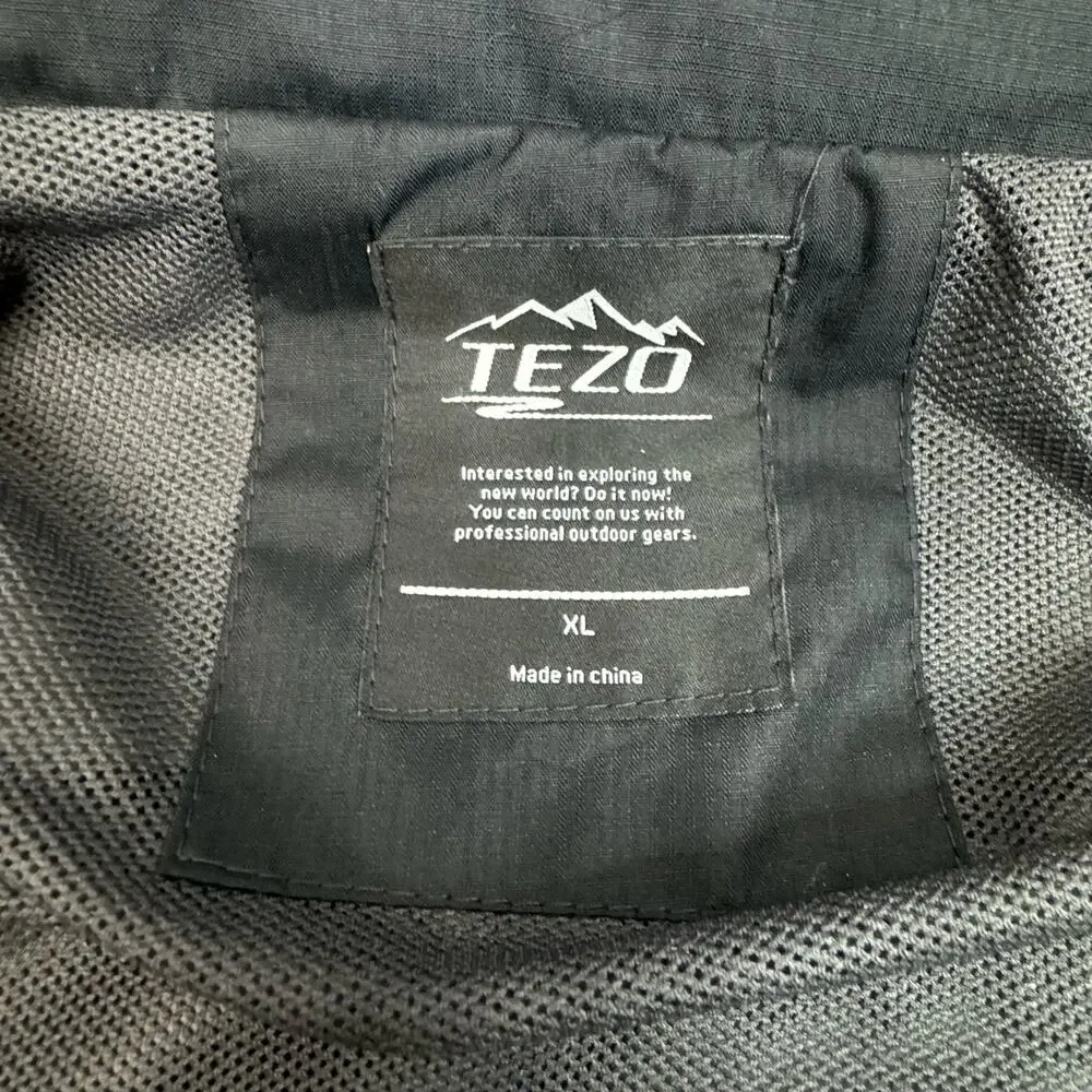 TEZO Mens Windbreaker Rain Jacket Water Resistant Removable Hood Black Gray XL